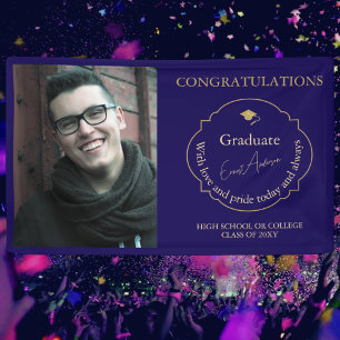 Blue Congratulations Graduate Photo Graduation Banner