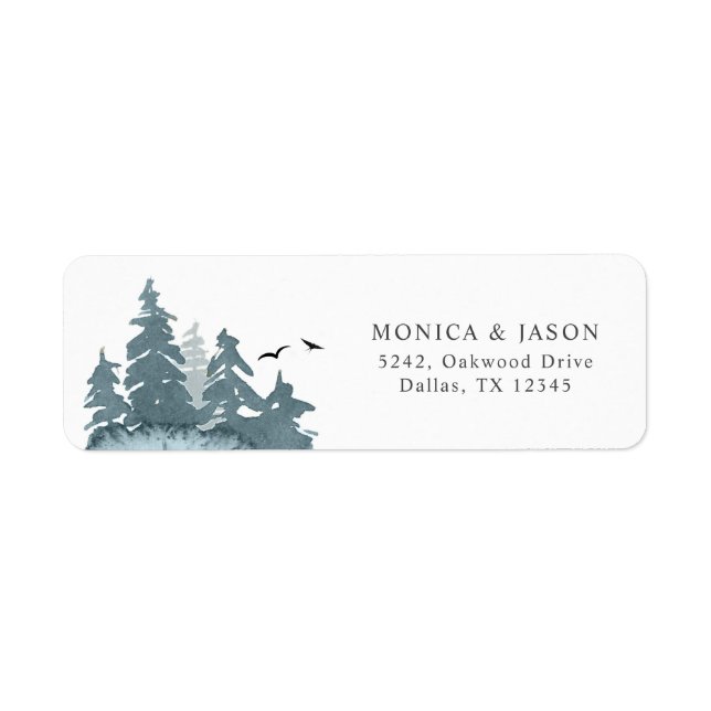 Blue Coniferous Forest & Mountain Return Address Label (Front)