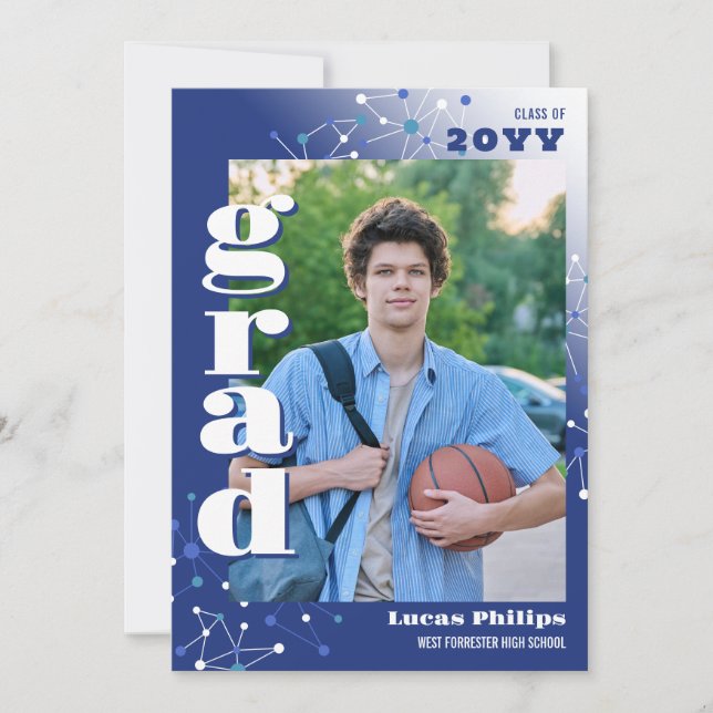 Blue Connections 2 in 1 Photo Graduation Invitation (Front)