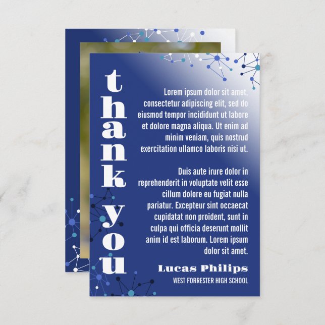Blue Connections Photo Graduation Thank You Card (Front/Back)