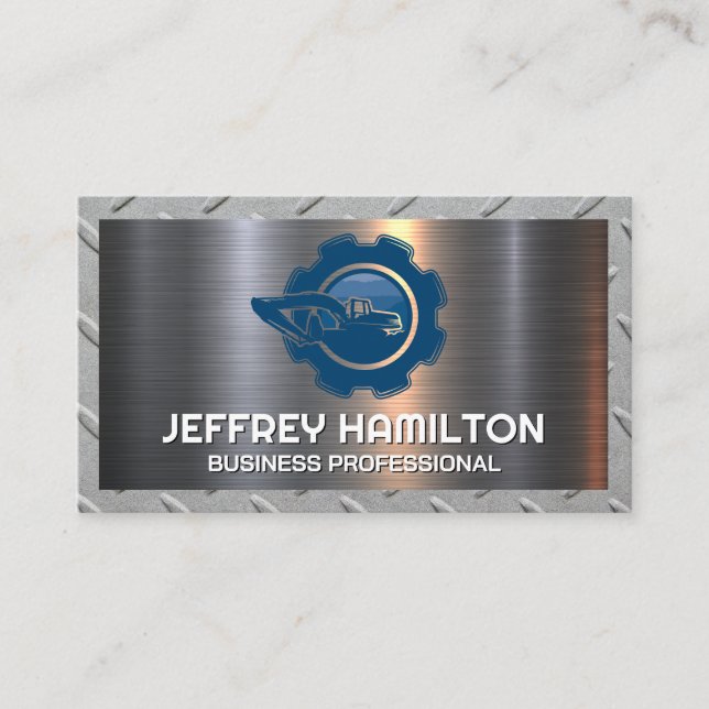Blue Construction Logo | Metallic Business Card (Front)