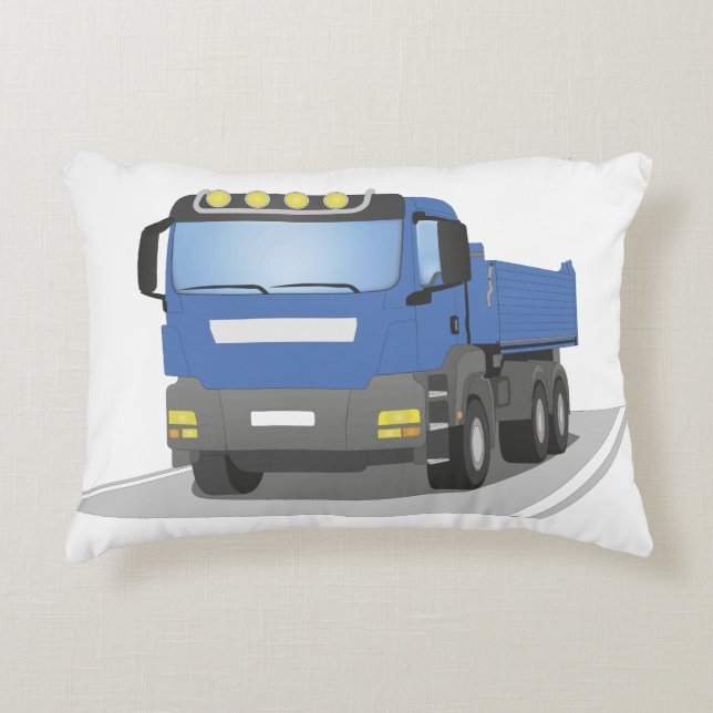 blue construction sites trucks decorative cushion (Front)