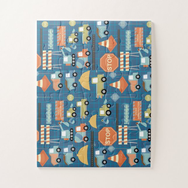 Blue construction truck toddler party gift kids jigsaw puzzle (Vertical)
