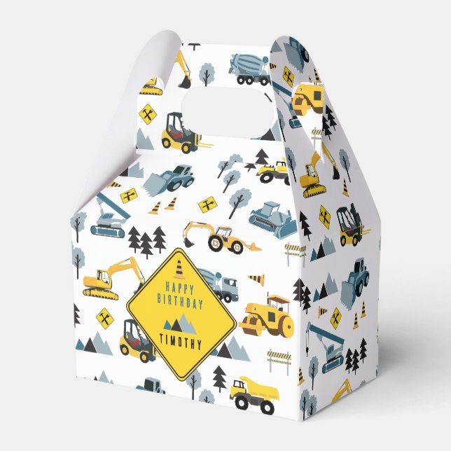 Blue Construction Trucks & Site Theme Birthday   Favour Box (Front Side)