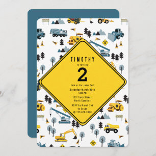Blue Construction Trucks Site Theme Birthday Party Invitation