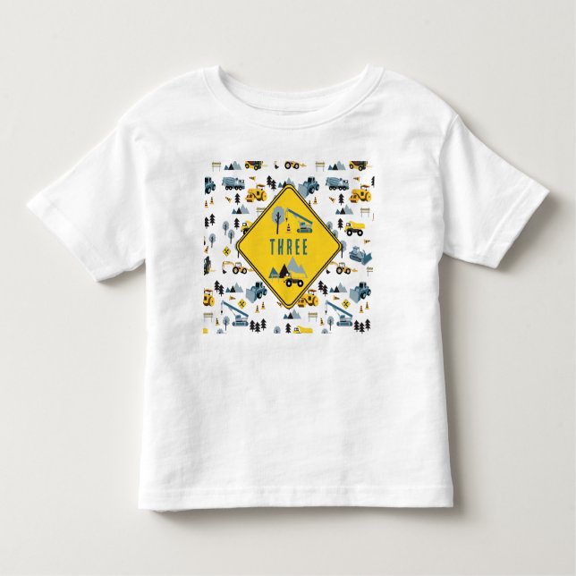 Blue Construction Trucks & Site Theme Pattern Age Toddler T-Shirt (Front)