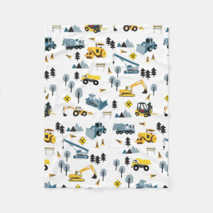 Blue Construction Trucks & Site Theme Pattern  Fleece Blanket