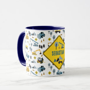 Blue Construction Trucks & Site Theme Pattern Mug