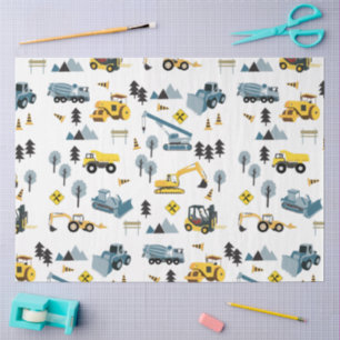 Blue Construction Trucks & Site Theme Pattern Tissue Paper