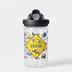 Blue Construction Trucks & Site Theme Pattern  Water Bottle