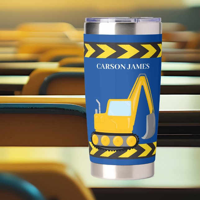 Blue Construction Vehicle Personalised Kids Insulated Tumbler (Creator Uploaded)