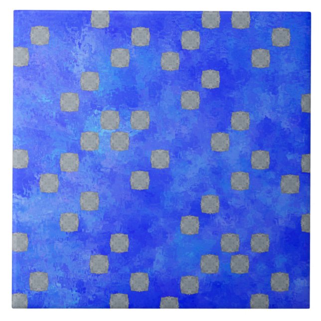 Blue Contemporary Polka Dots Pattern Ceramic Tile (Front)