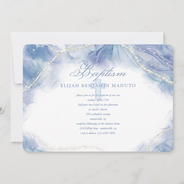 Blue Contemporary Religious  Invitation (Front)