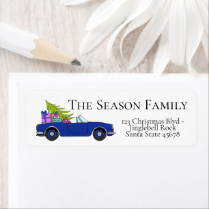 Blue Convertible Car with Christmas Gifts Return Address Label