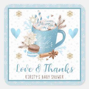 Blue Cookies & Cocoa Baby Shower Favour Square Sticker