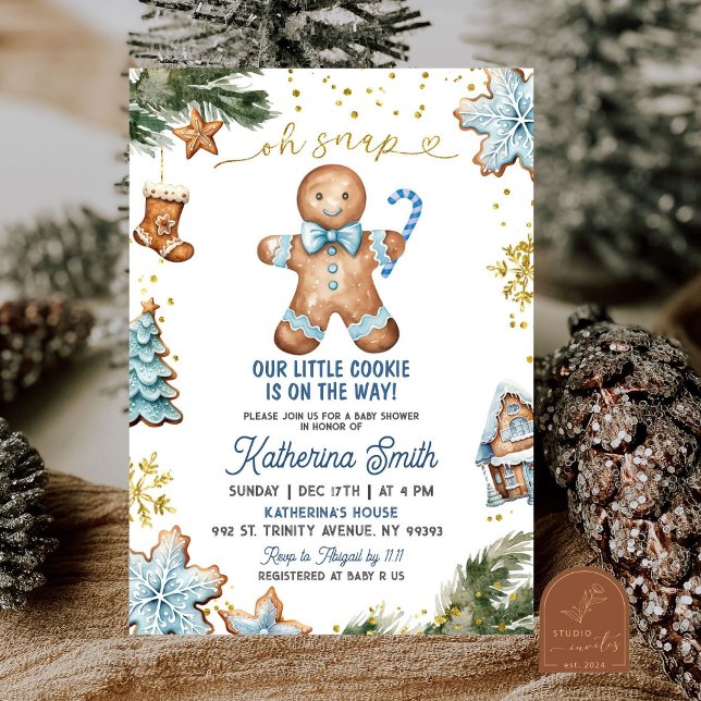 Blue Cookies Gingerbread Oh Snap Baby Shower Invitation (Creator Uploaded)