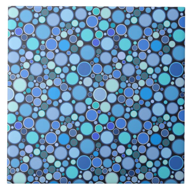 Blue cool bubbles pattern ceramic tile (Front)