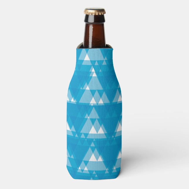 Blue, cool, modern, trendy overlapped triangles bottle cooler (Bottle Front)