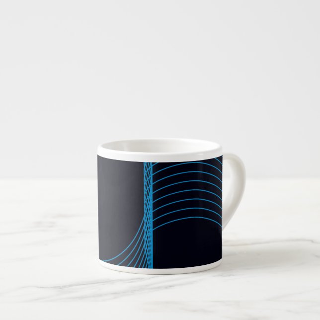 Blue, cool, modern, trendy, simple curvy lines espresso cup (Front Right)