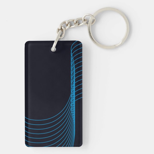 Blue, cool, modern, trendy, simple curvy lines key ring (Back)