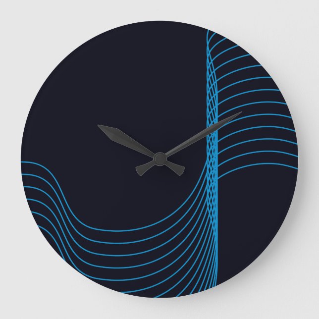 Blue, cool, modern, trendy, simple curvy lines large clock (Front)