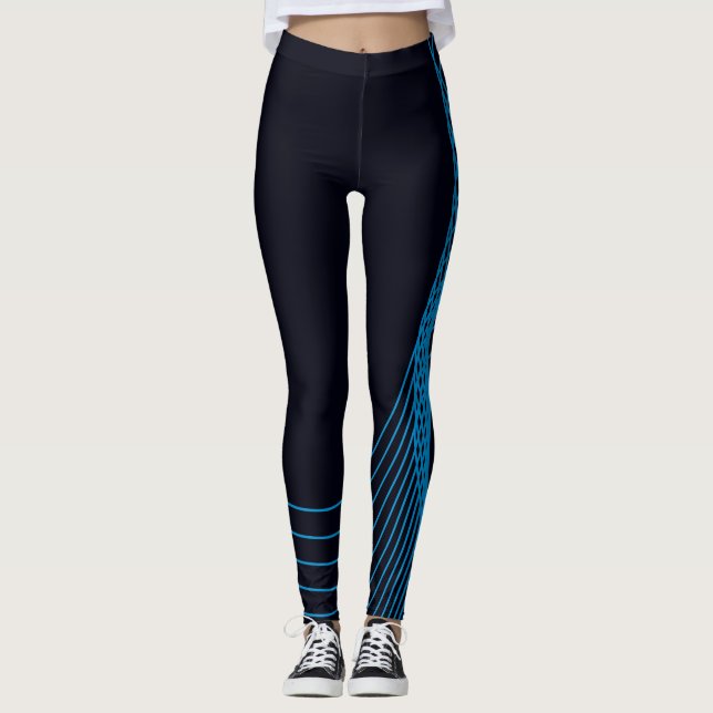 Blue, cool, modern, trendy, simple curvy lines leggings (Front)