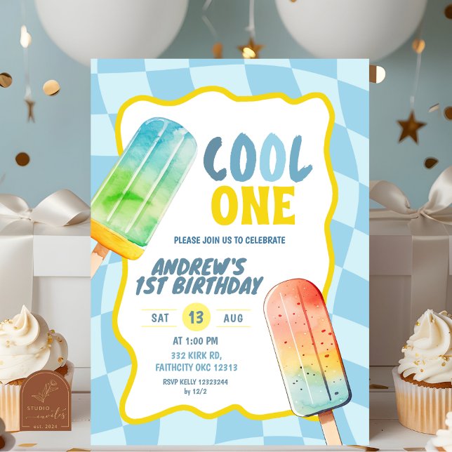 Blue Cool One Popsicle Summer Boy Birthday Invitation (Creator Uploaded)