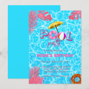  Blue Cool Pool Party & summer Swimming Birthday Invitation