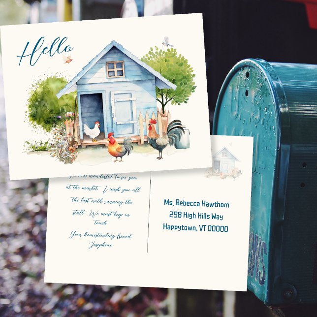 Blue Coop Chicken Farming Hello Postcard (Creator Uploaded)