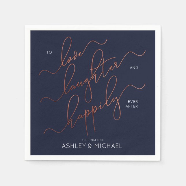 Blue Copper Engagement Party Happily Ever After Napkin (Front)