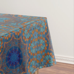 Blue Copper Graphic Circle  Indian Style Pattern Tablecloth