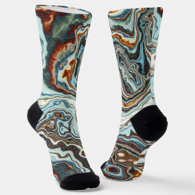 Blue Copper Marble Geode Flow Socks (Angled)