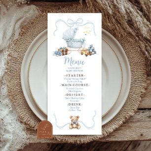 Blue Coquette Baby Carriage Baby Shower Flat Menu