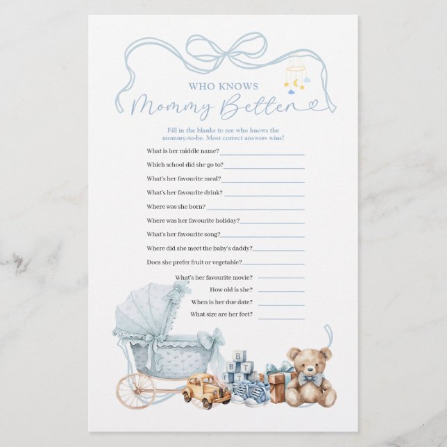 Blue Coquette Baby Carriage Who Know Mommy Better (Front)