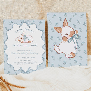 Blue Coquette Birthday Invitation. Some Bunny  Invitation
