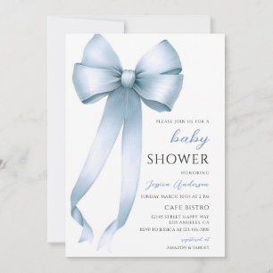 Blue Coquette Bow Baby Boy Shower Invitation