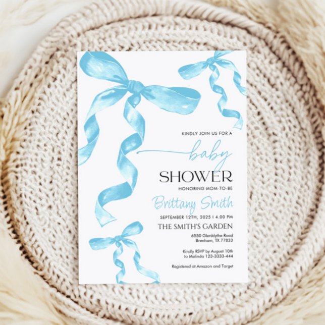 Blue Coquette Bow Baby Shower Invitation (Creator Uploaded)