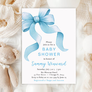 Blue Coquette Bow Baby Shower Invitation
