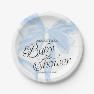 Blue Coquette Bow Baby Shower Paper Plates