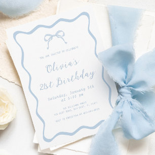 Blue Coquette Bow Birthday Party Adult Invitation