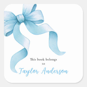 Blue Coquette Bow Bookplate Square Sticker