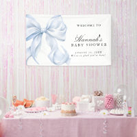 Blue Coquette Bow Boy Baby Shower Welcome Sign