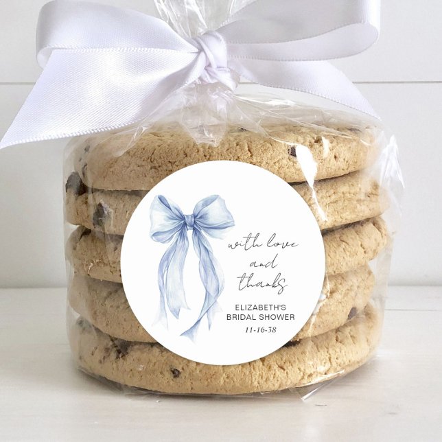 Blue Coquette Bow Bridal Shower Thank You Classic Round Sticker (Creator Uploaded)