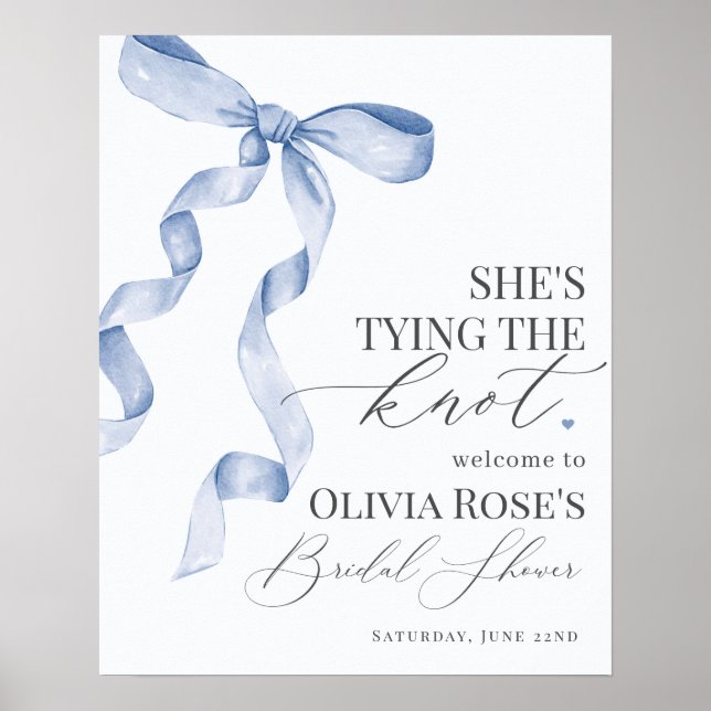 Blue Coquette Bow Bridal Shower Welcome Sign (Front)