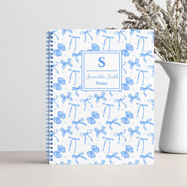 Blue Coquette Bow Custom Name  Notebook (Creator Uploaded)