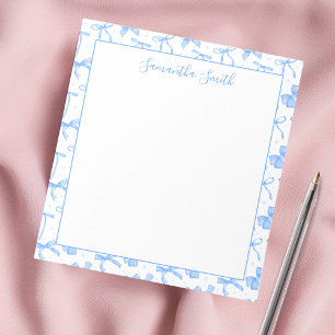 Blue Coquette Bow Custom Name Notepad