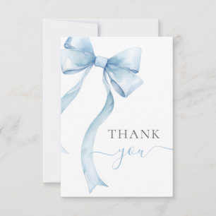Blue Coquette Bow Gingham Boy Baby Shower Thank You Card