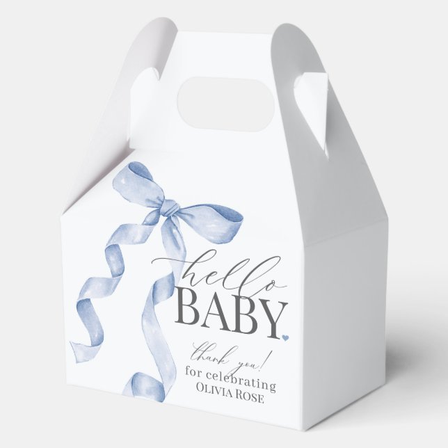 Blue Coquette Bow Girl Baby Shower Gift Favour Box (Front)