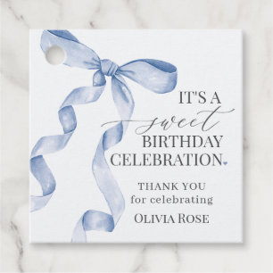 Blue Coquette Bow Girl Birthday Party Favour Tags