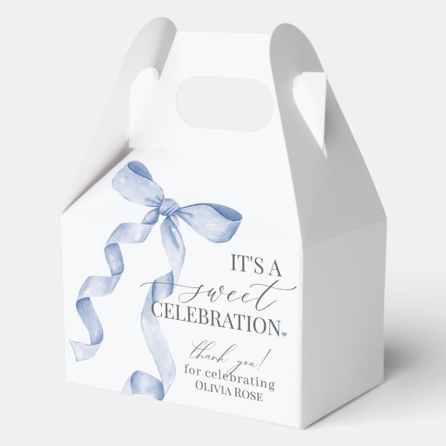 Blue Coquette Bow Girl Birthday Party Gift Favour Box (Front)